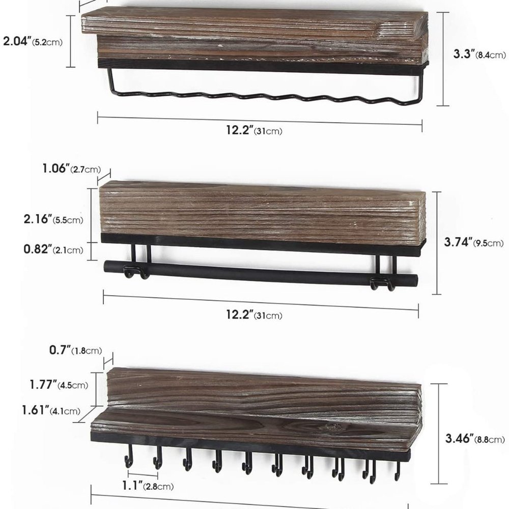 Rustic Wood 3-Piece Wall Mounted Jewelry Rack - Picture 7 of 7